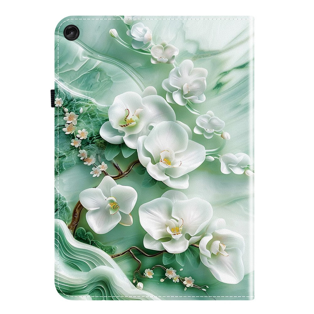 For Lenovo Tab M10 Plus (3rd Gen) Leather Case Pattern Printed Stand Tablet Cover with Card Slots - Jade Flower