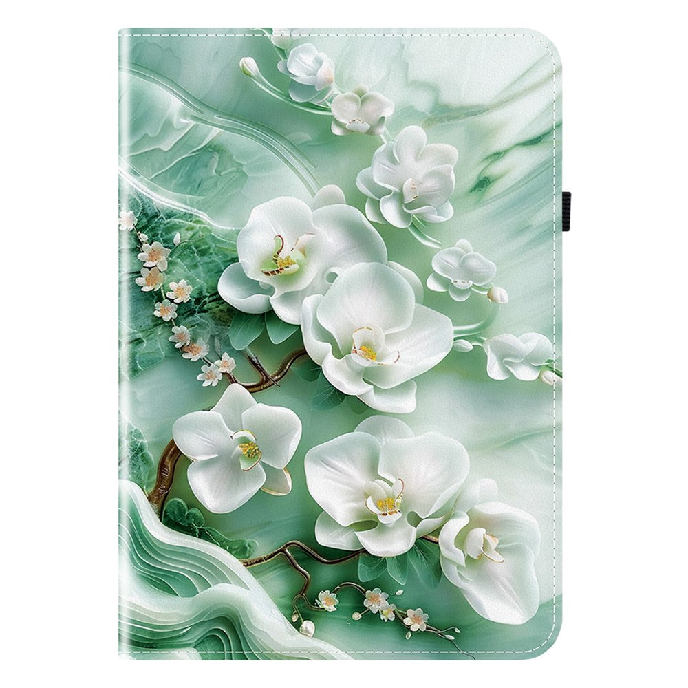 For Lenovo Tab M10 Plus (3rd Gen) Leather Case Pattern Printed Stand Tablet Cover with Card Slots - Jade Flower