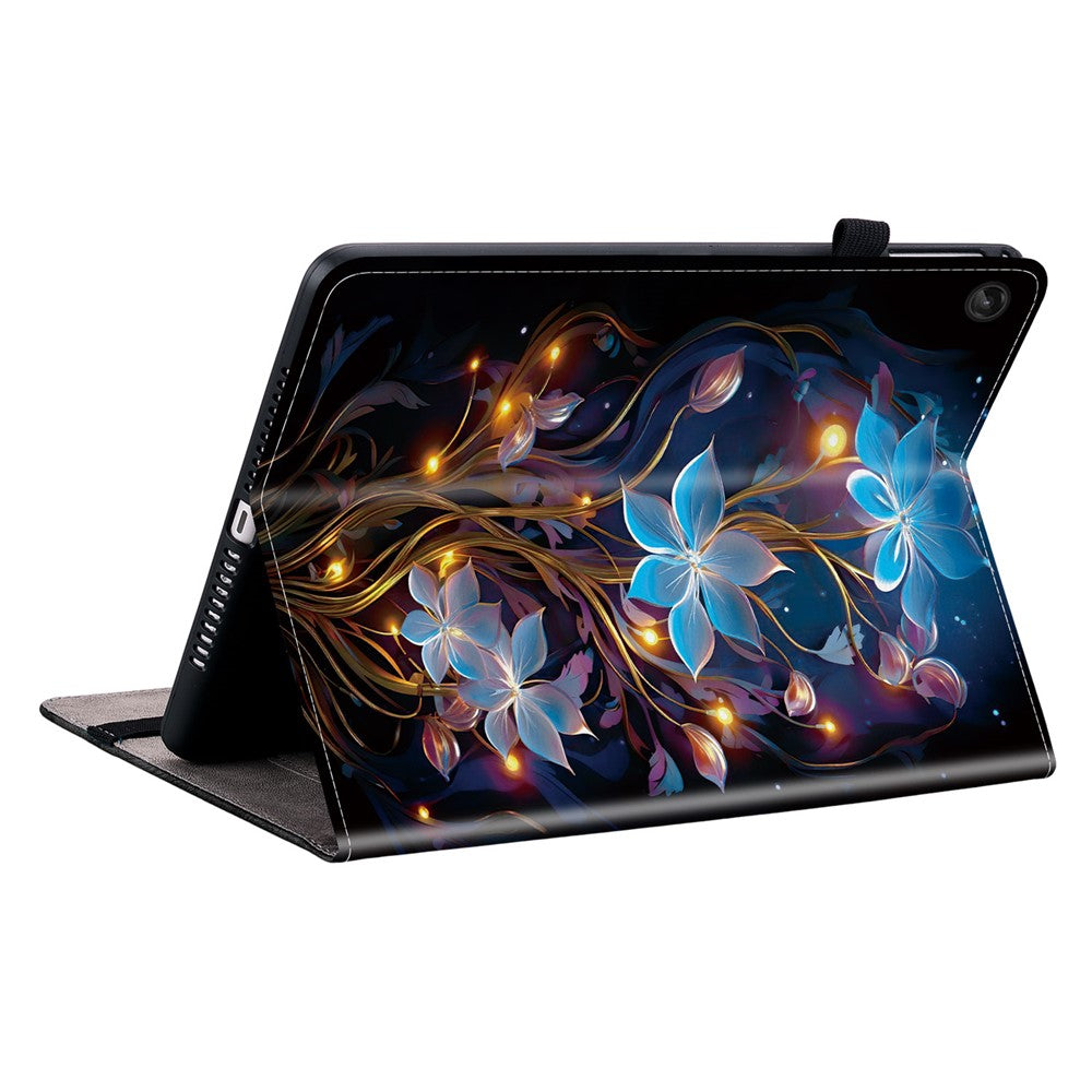 For Lenovo Tab M10 Plus (3rd Gen) Leather Case Pattern Printed Stand Tablet Cover with Card Slots - Small Lantern Flower