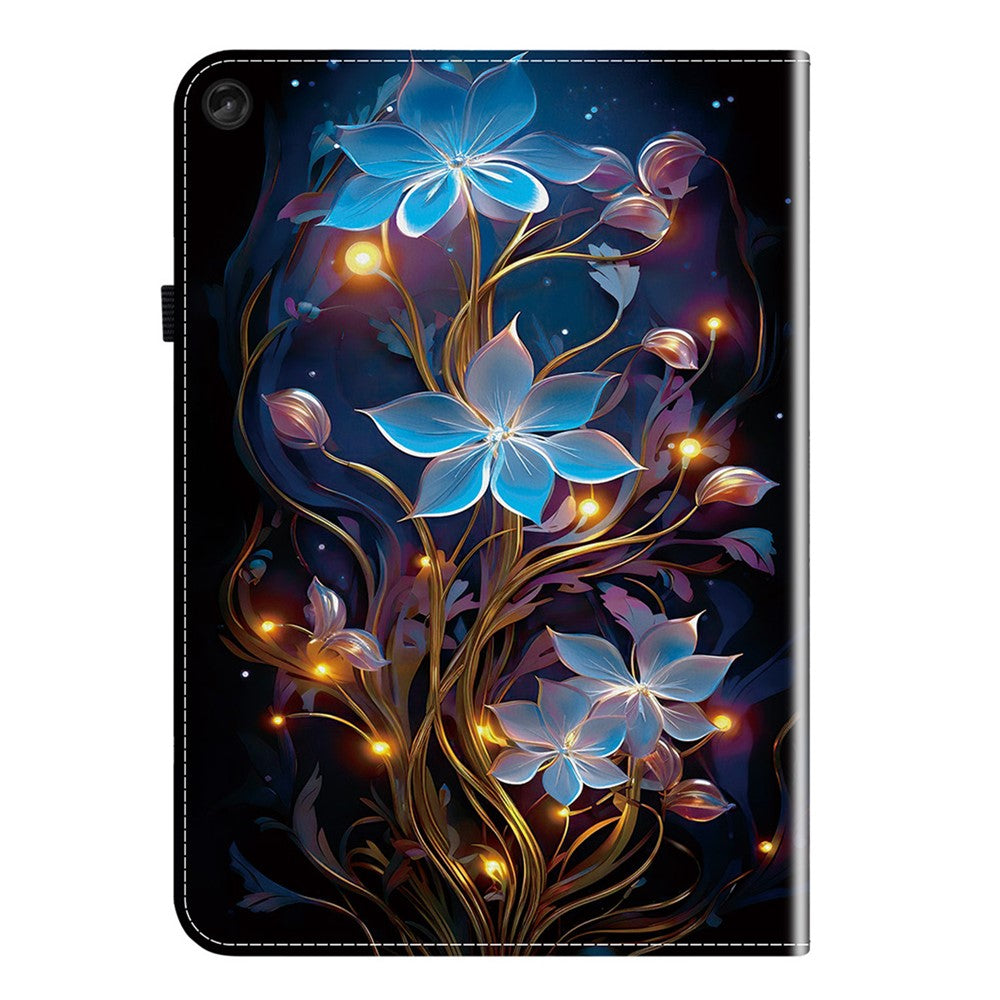 For Lenovo Tab M10 Plus (3rd Gen) Leather Case Pattern Printed Stand Tablet Cover with Card Slots - Small Lantern Flower