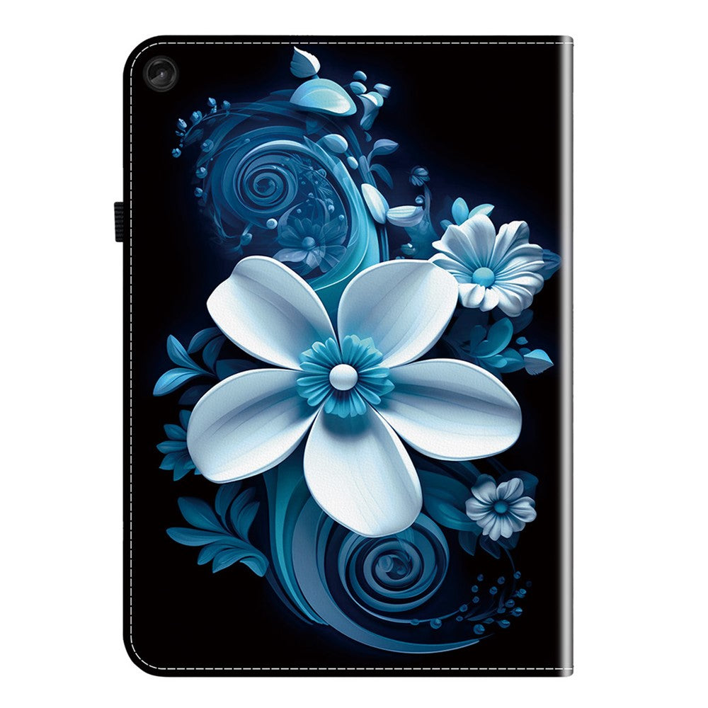 For Lenovo Tab M10 Plus (3rd Gen) Leather Case Pattern Printed Stand Tablet Cover with Card Slots - Black Orchid