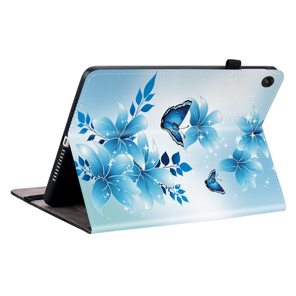 For Lenovo Tab M10 Plus (3rd Gen) Leather Case Pattern Printed Stand Tablet Cover with Card Slots - Blue Butterfly