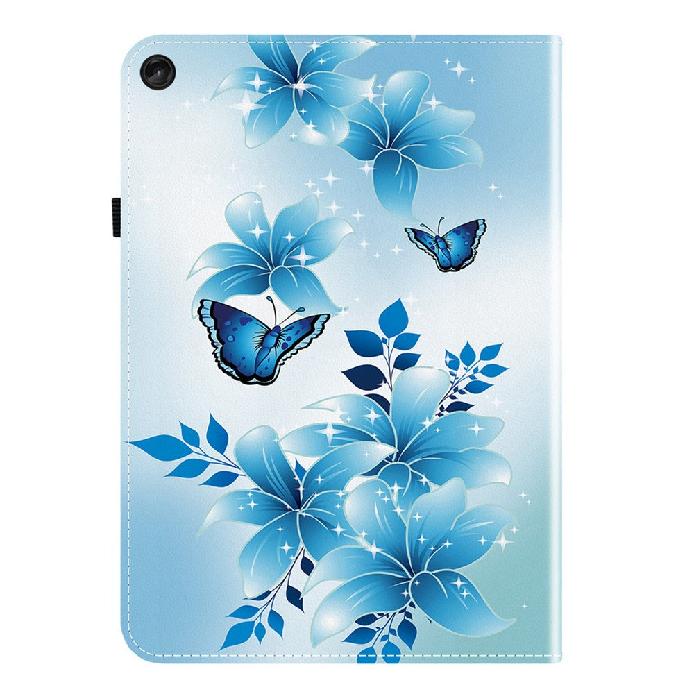 For Lenovo Tab M10 Plus (3rd Gen) Leather Case Pattern Printed Stand Tablet Cover with Card Slots - Blue Butterfly