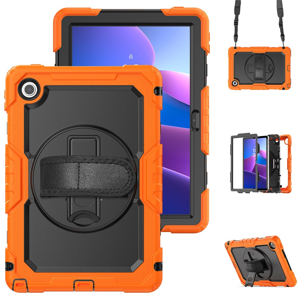 For Lenovo Tab 10.1 (2025) TB-311XU / Tab TB311FU Case PC + Silicone Tablet Cover with PET Anti-Scratch Film and Shoulder Strap - Orange