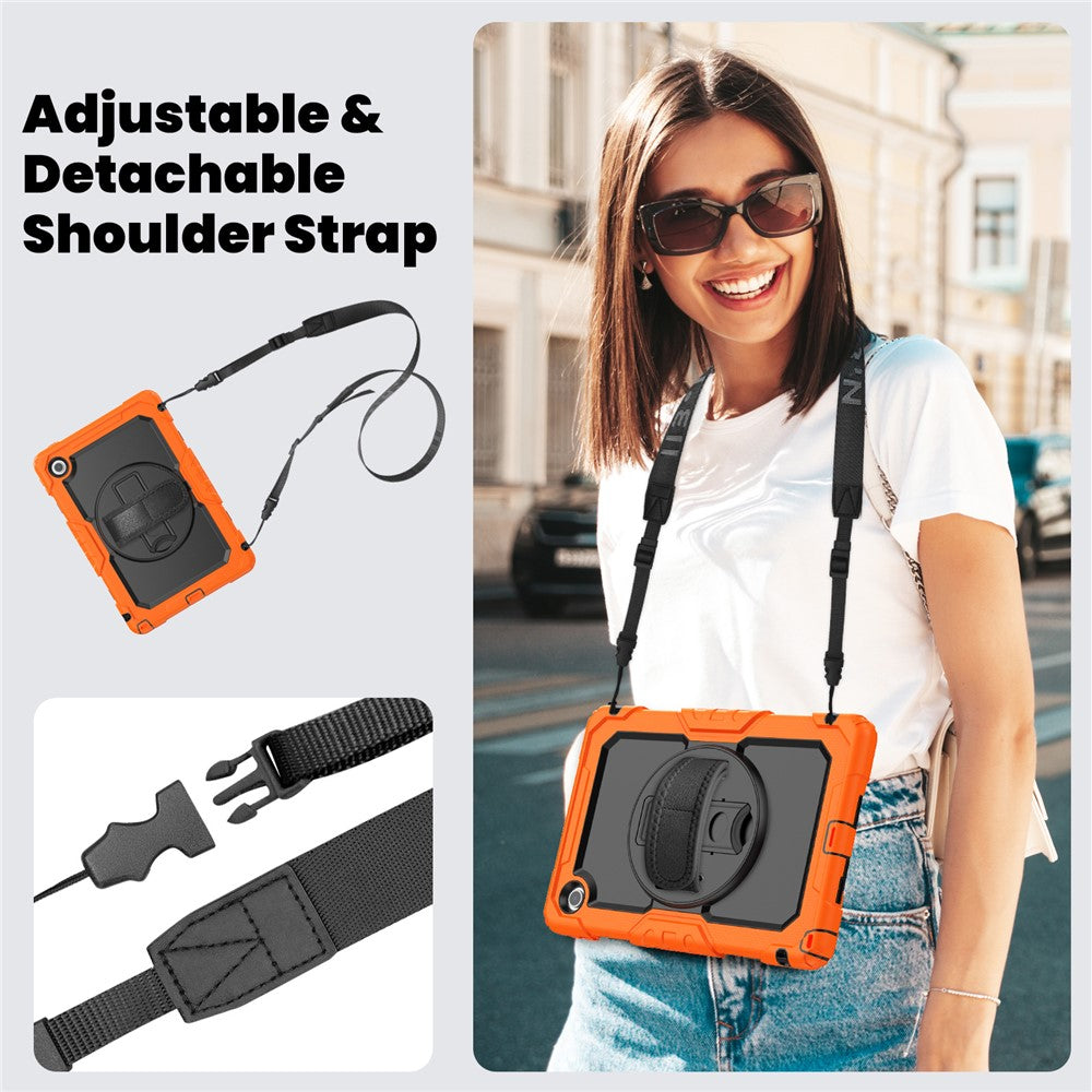 For Lenovo Tab 10.1 (2025) TB-311XU / Tab TB311FU Case PC + Silicone Tablet Cover with PET Anti-Scratch Film and Shoulder Strap - Orange