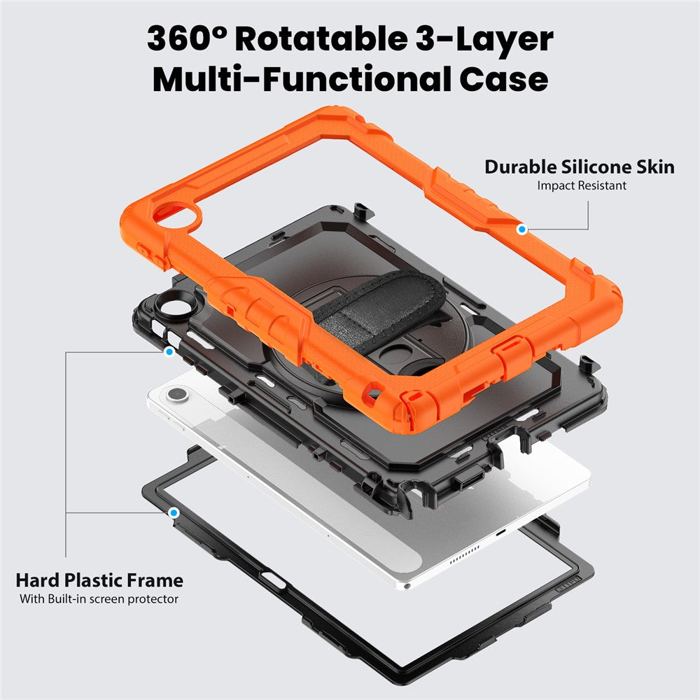 For Lenovo Tab 10.1 (2025) TB-311XU / Tab TB311FU Case PC + Silicone Tablet Cover with PET Anti-Scratch Film and Shoulder Strap - Orange