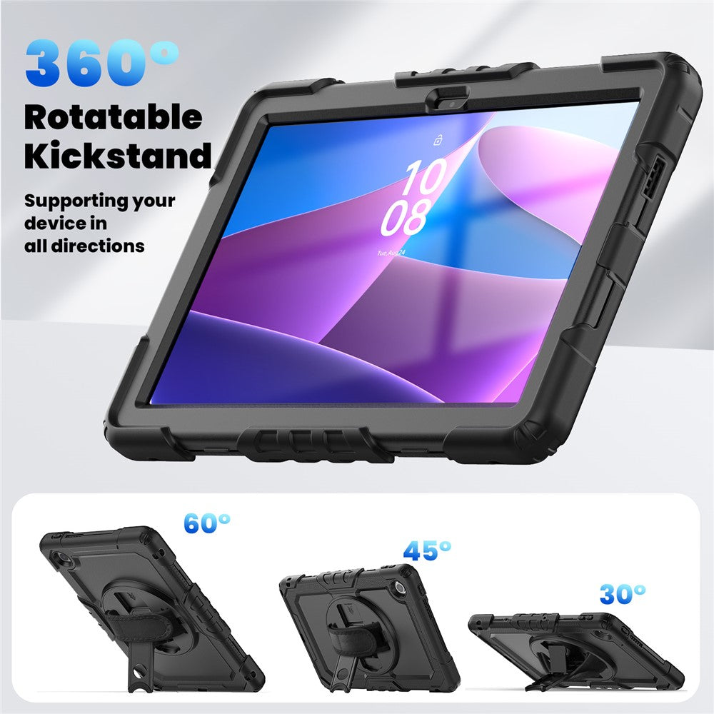 For Lenovo Tab 10.1 (2025) TB-311XU / Tab TB311FU Case PC + Silicone Tablet Cover with PET Anti-Scratch Film and Shoulder Strap - Black