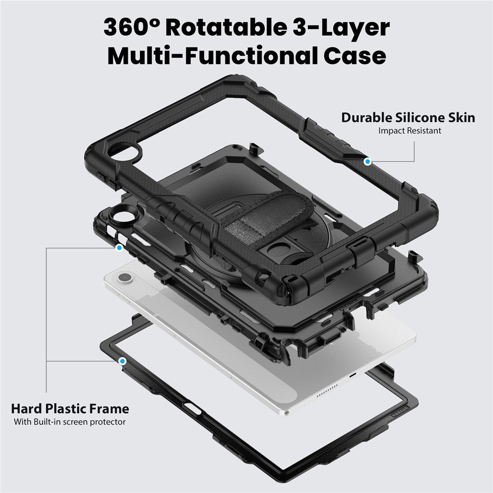 For Lenovo Tab 10.1 (2025) TB-311XU / Tab TB311FU Case PC + Silicone Tablet Cover with PET Anti-Scratch Film and Shoulder Strap - Black