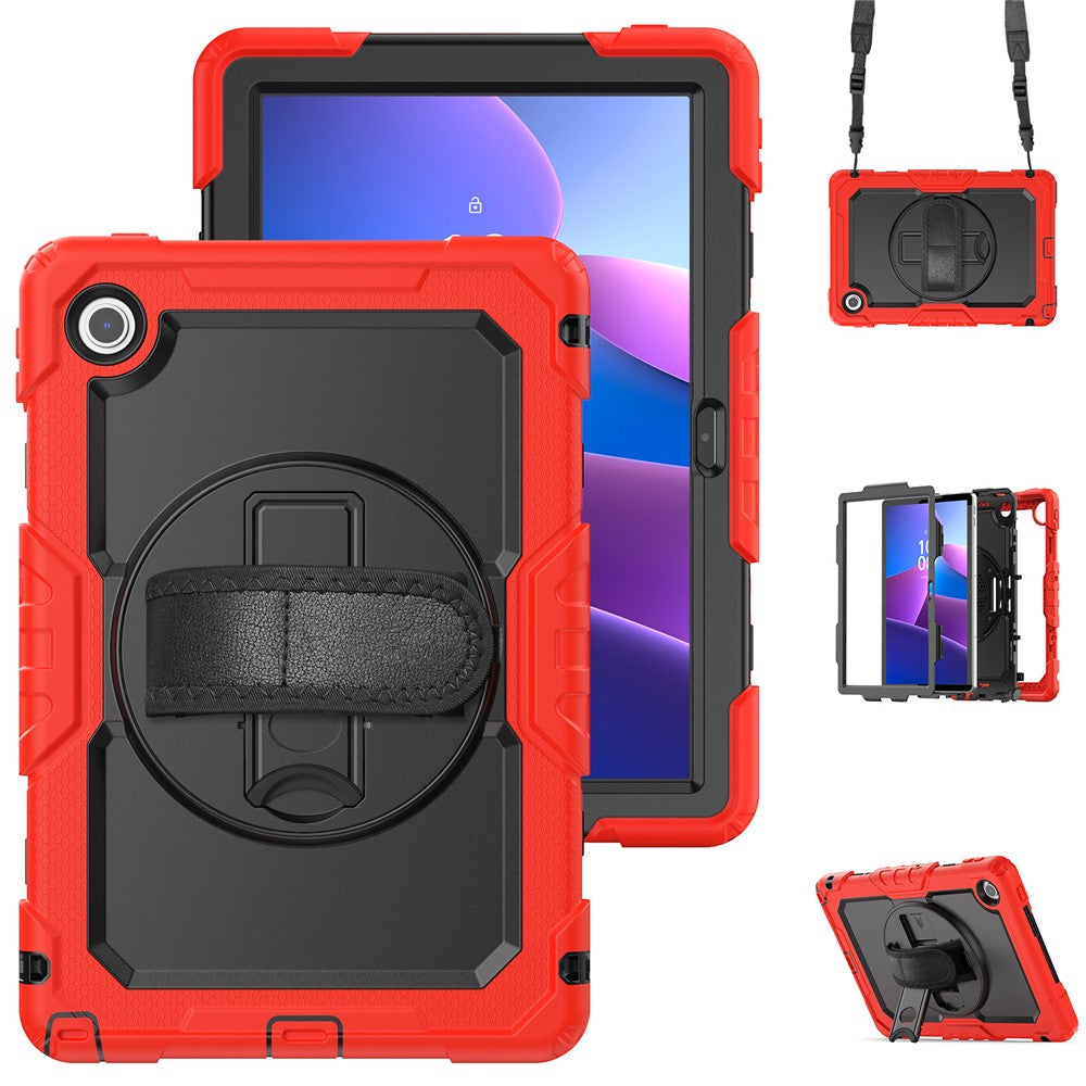 For Lenovo Tab 10.1 (2025) TB-311XU / Tab TB311FU Case PC + Silicone Tablet Cover with PET Anti-Scratch Film and Shoulder Strap - Red