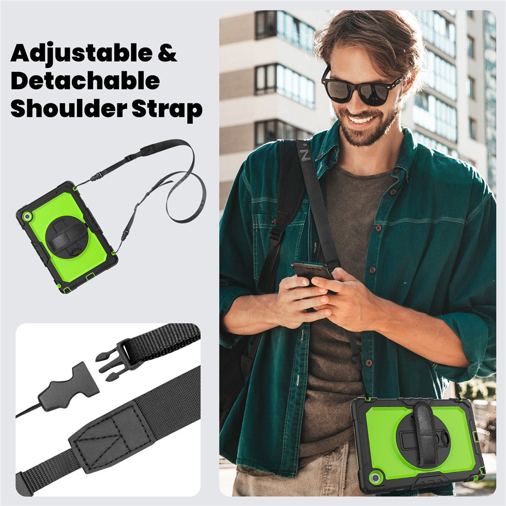 For Lenovo Tab 10.1 (2025) TB-311XU / Tab TB311FU Case PC + Silicone Tablet Cover with PET Anti-Scratch Film and Shoulder Strap - Black / Yellowgreen