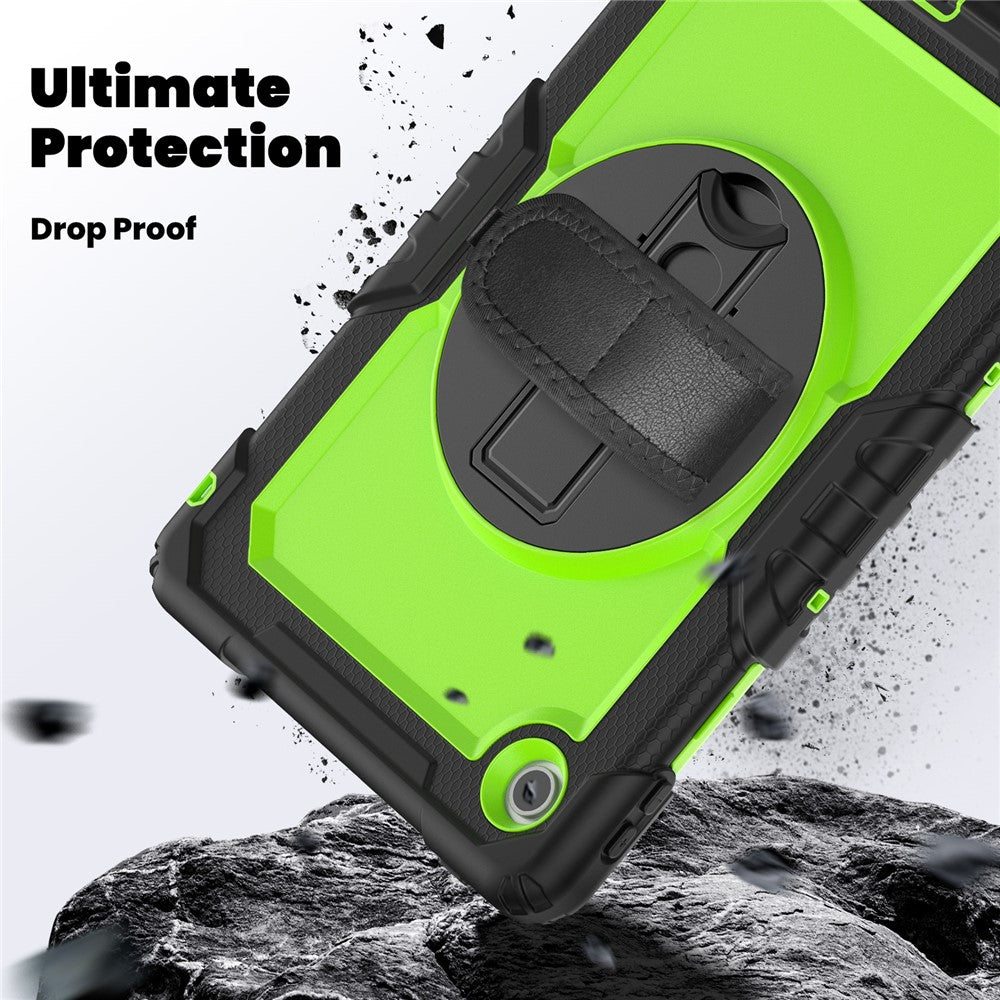 For Lenovo Tab 10.1 (2025) TB-311XU / Tab TB311FU Case PC + Silicone Tablet Cover with PET Anti-Scratch Film and Shoulder Strap - Black / Yellowgreen