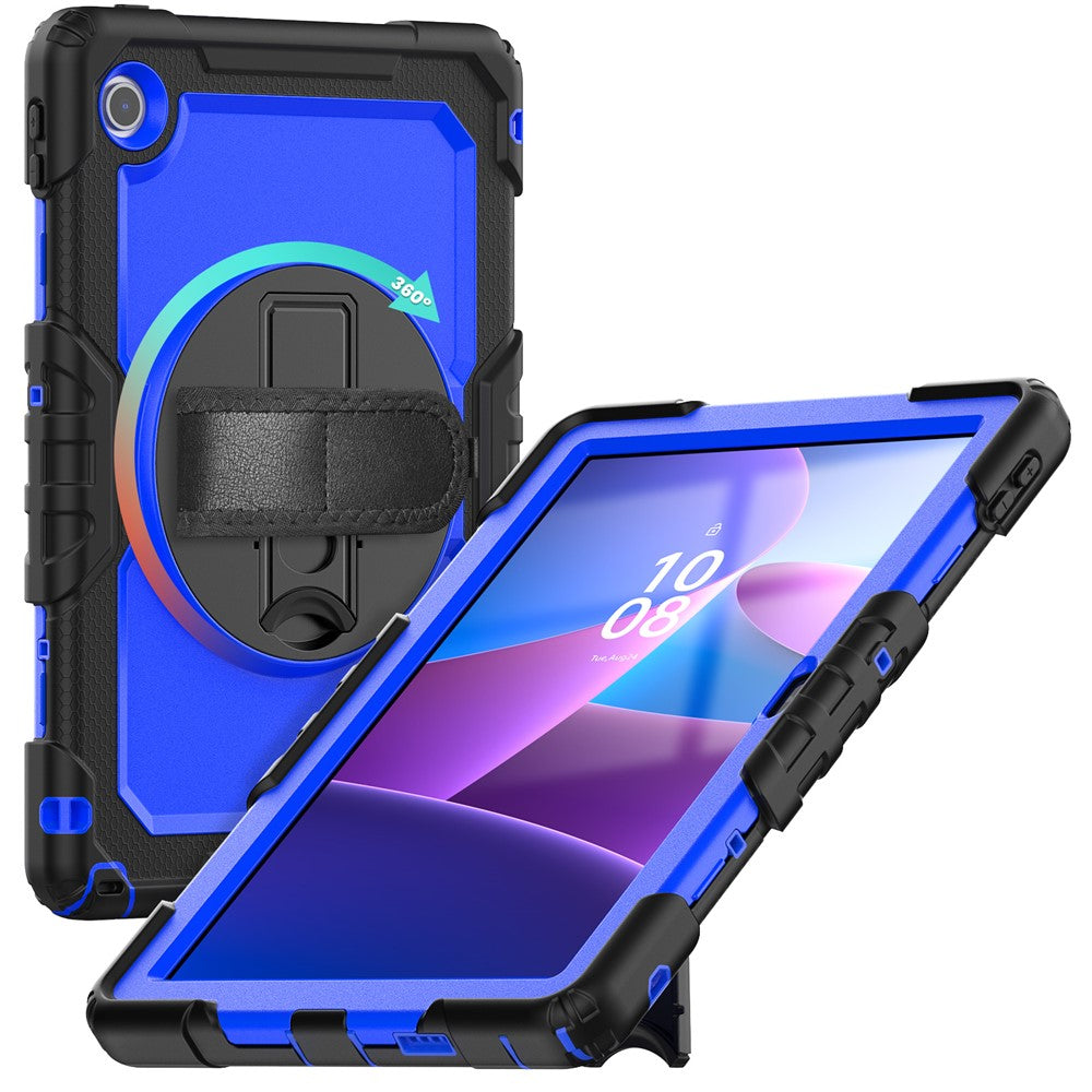 For Lenovo Tab 10.1 (2025) TB-311XU / Tab TB311FU Case PC + Silicone Tablet Cover with PET Anti-Scratch Film and Shoulder Strap - Black / Dark Blue