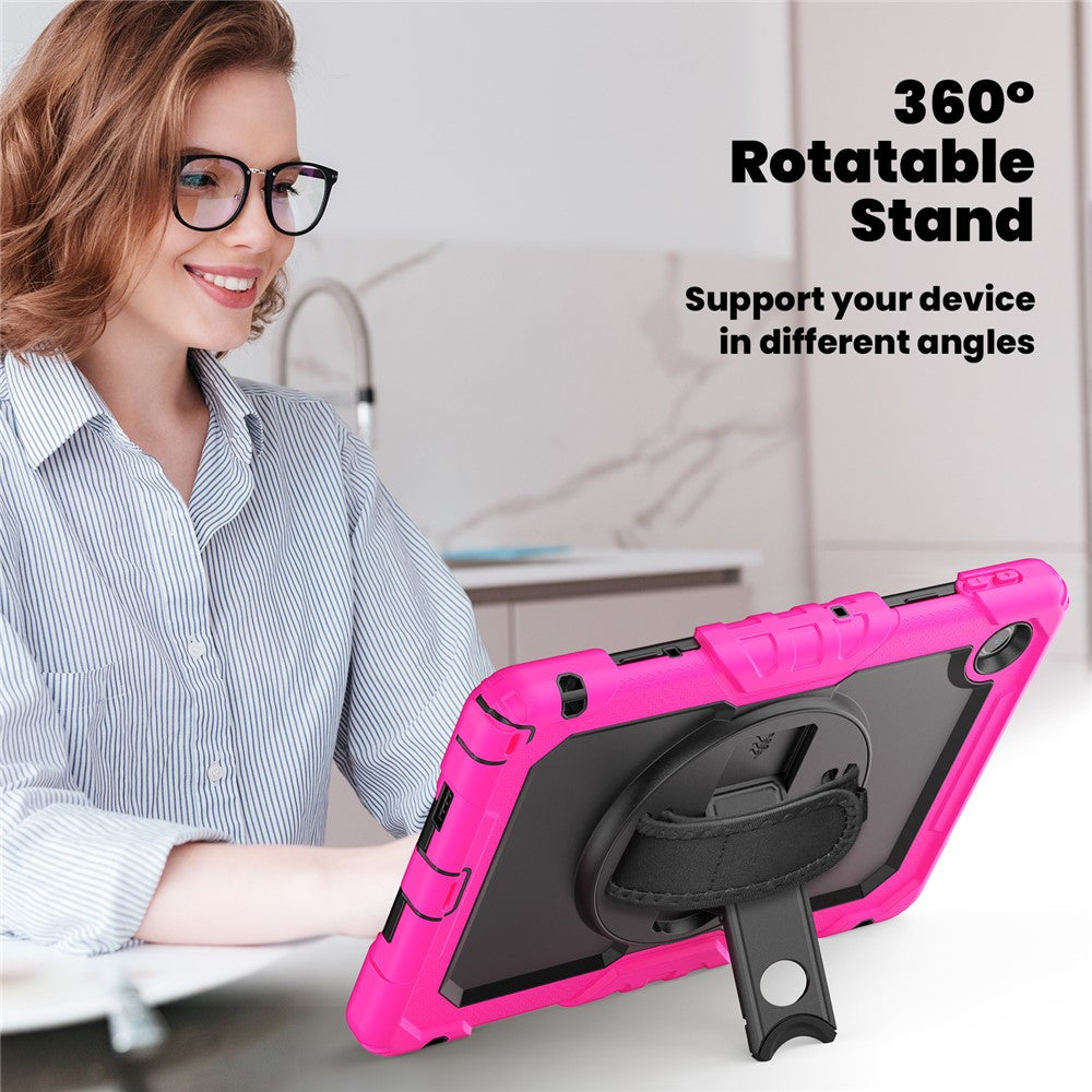 For Lenovo Tab 10.1 (2025) TB-311XU / Tab TB311FU Case PC + Silicone Tablet Cover with PET Anti-Scratch Film and Shoulder Strap - Rose