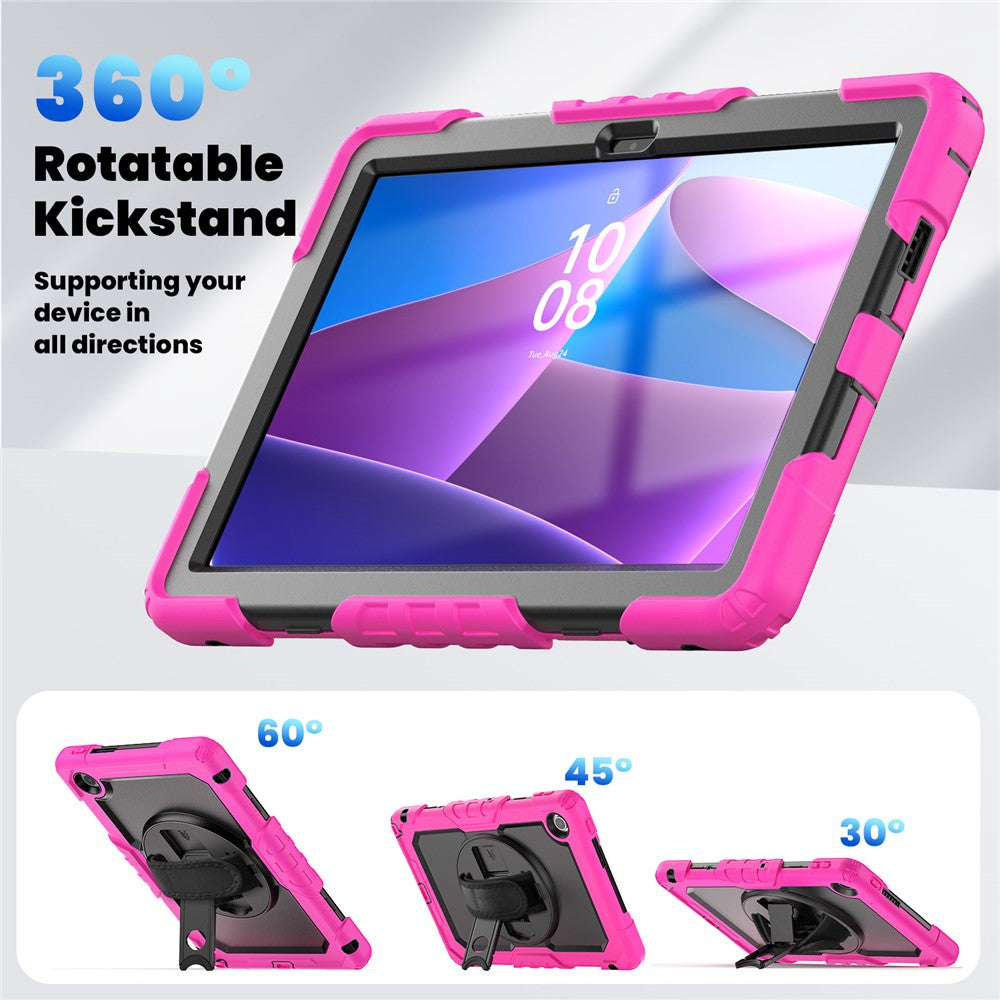 For Lenovo Tab 10.1 (2025) TB-311XU / Tab TB311FU Case PC + Silicone Tablet Cover with PET Anti-Scratch Film and Shoulder Strap - Rose