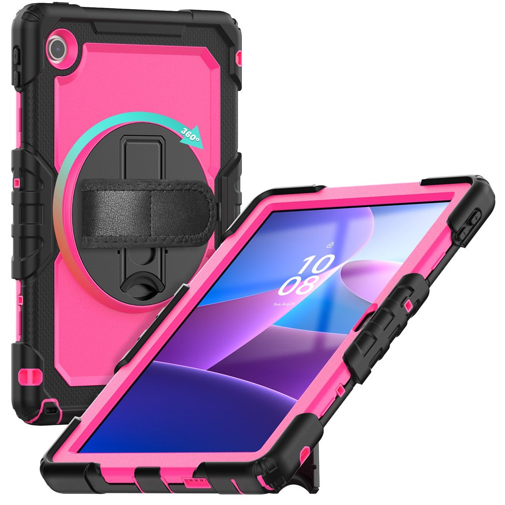 For Lenovo Tab 10.1 (2025) TB-311XU / Tab TB311FU Case PC + Silicone Tablet Cover with PET Anti-Scratch Film and Shoulder Strap - Black / Rose