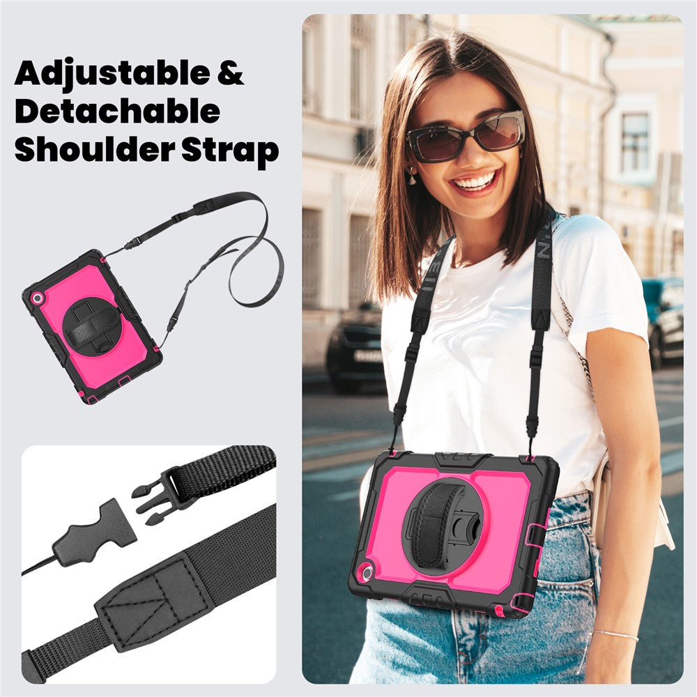 For Lenovo Tab 10.1 (2025) TB-311XU / Tab TB311FU Case PC + Silicone Tablet Cover with PET Anti-Scratch Film and Shoulder Strap - Black / Rose