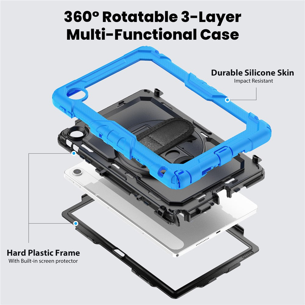 For Lenovo Tab 10.1 (2025) TB-311XU / Tab TB311FU Case PC + Silicone Tablet Cover with PET Anti-Scratch Film and Shoulder Strap - Baby Blue