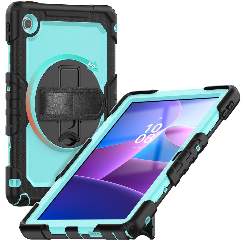 For Lenovo Tab 10.1 (2025) TB-311XU / Tab TB311FU Case PC + Silicone Tablet Cover with PET Anti-Scratch Film and Shoulder Strap - Black / Baby Blue