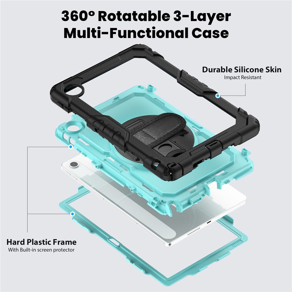 For Lenovo Tab 10.1 (2025) TB-311XU / Tab TB311FU Case PC + Silicone Tablet Cover with PET Anti-Scratch Film and Shoulder Strap - Black / Baby Blue