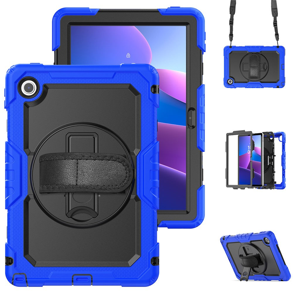 For Lenovo Tab 10.1 (2025) TB-311XU / Tab TB311FU Case PC + Silicone Tablet Cover with PET Anti-Scratch Film and Shoulder Strap - Dark Blue