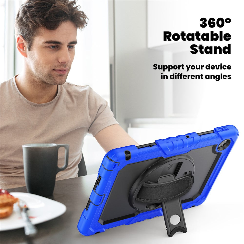 For Lenovo Tab 10.1 (2025) TB-311XU / Tab TB311FU Case PC + Silicone Tablet Cover with PET Anti-Scratch Film and Shoulder Strap - Dark Blue