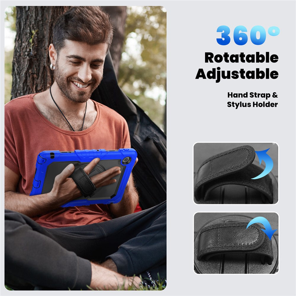 For Lenovo Tab 10.1 (2025) TB-311XU / Tab TB311FU Case PC + Silicone Tablet Cover with PET Anti-Scratch Film and Shoulder Strap - Dark Blue