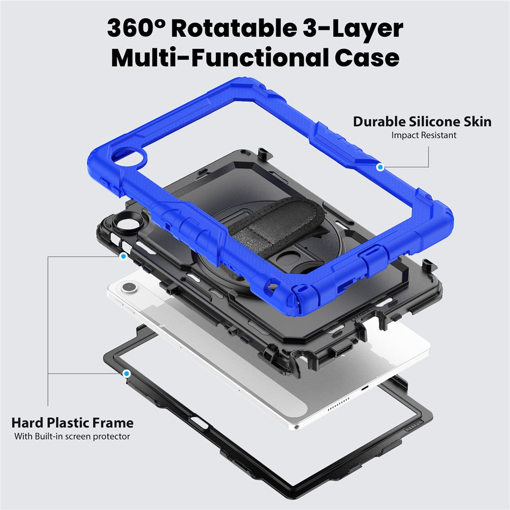 For Lenovo Tab 10.1 (2025) TB-311XU / Tab TB311FU Case PC + Silicone Tablet Cover with PET Anti-Scratch Film and Shoulder Strap - Dark Blue