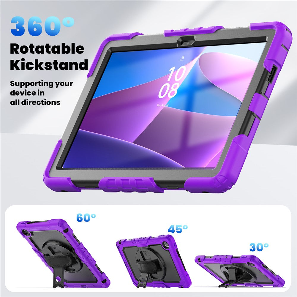 For Lenovo Tab 10.1 (2025) TB-311XU / Tab TB311FU Case PC + Silicone Tablet Cover with PET Anti-Scratch Film and Shoulder Strap - Purple