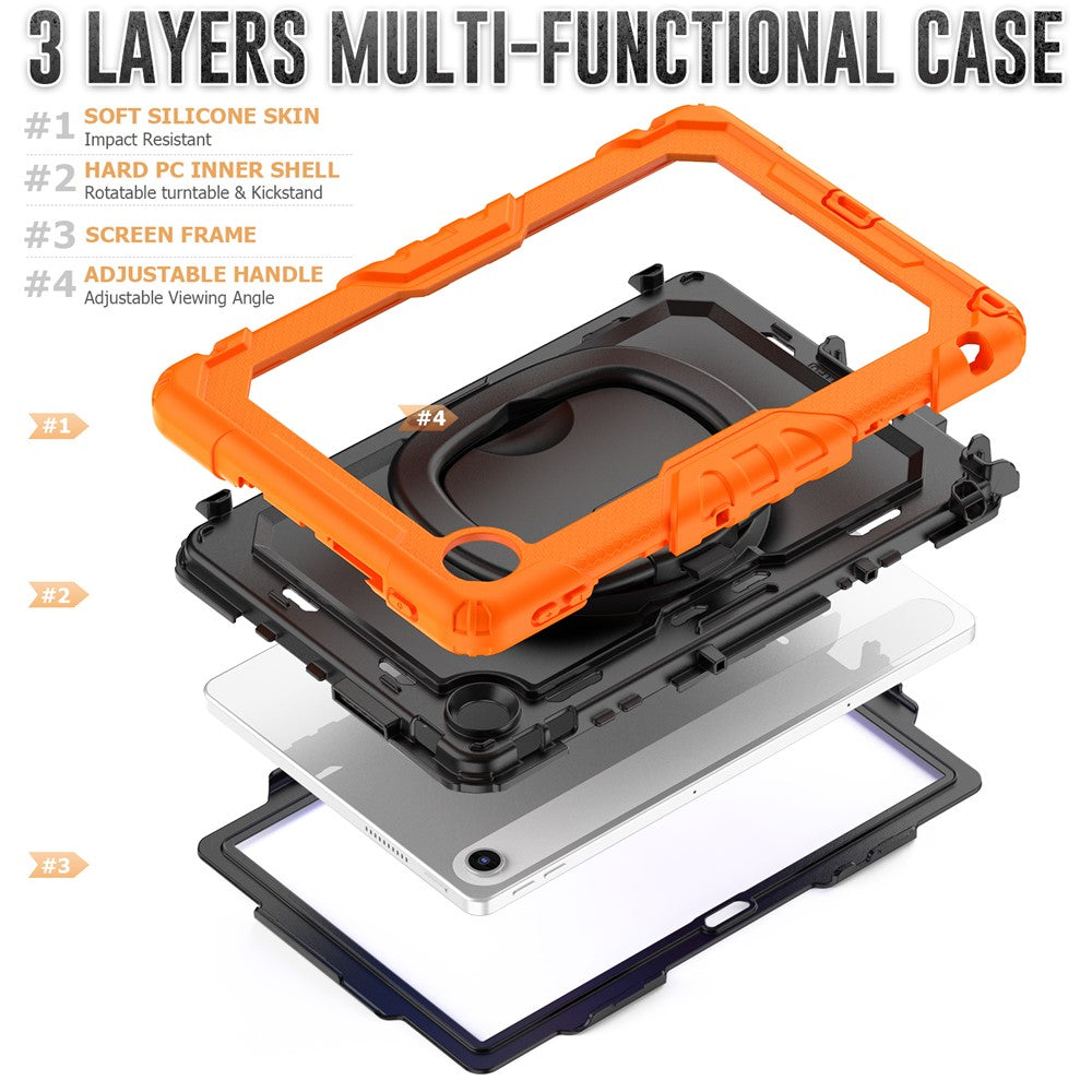For Lenovo Tab 10.1 (2025) TB-311XU / Tab TB311FU Case Ring Kickstand PC + Silicone Shockproof Tablet Cover - Orange
