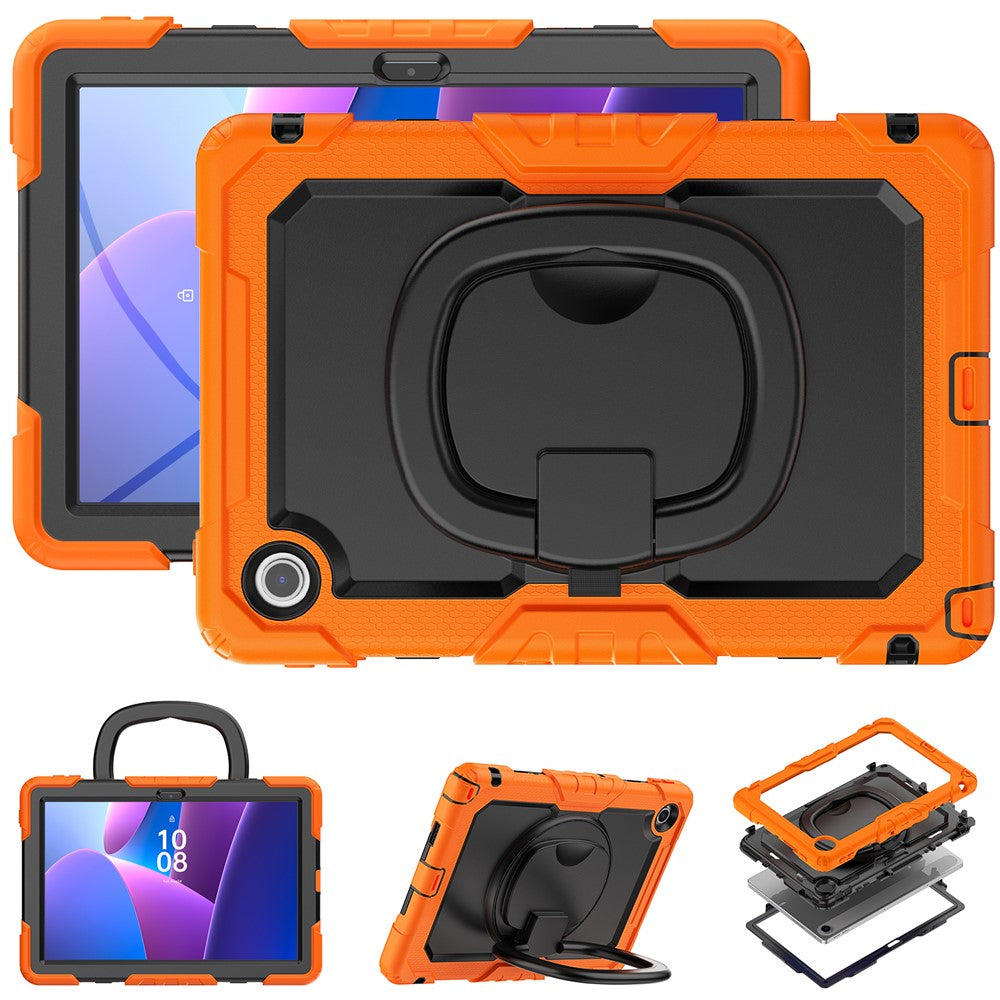 For Lenovo Tab 10.1 (2025) TB-311XU / Tab TB311FU Case Ring Kickstand PC + Silicone Shockproof Tablet Cover - Orange