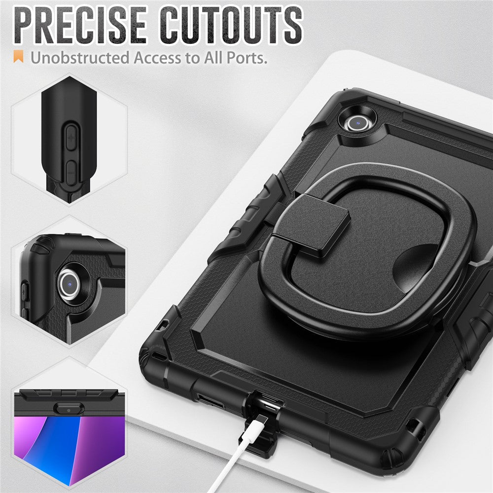 For Lenovo Tab 10.1 (2025) TB-311XU / Tab TB311FU Case Ring Kickstand PC + Silicone Shockproof Tablet Cover - Black