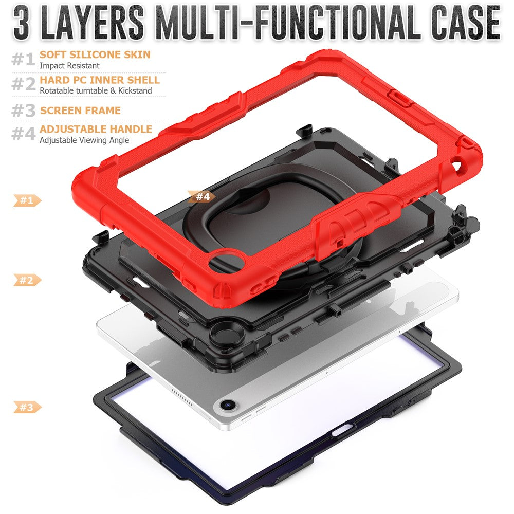 For Lenovo Tab 10.1 (2025) TB-311XU / Tab TB311FU Case Ring Kickstand PC + Silicone Shockproof Tablet Cover - Red