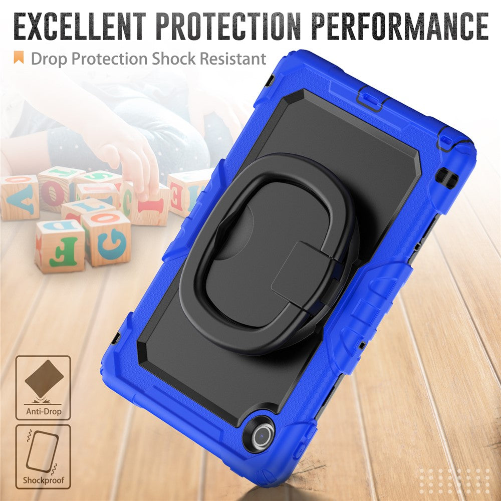 For Lenovo Tab 10.1 (2025) TB-311XU / Tab TB311FU Case Ring Kickstand PC + Silicone Shockproof Tablet Cover - Dark Blue