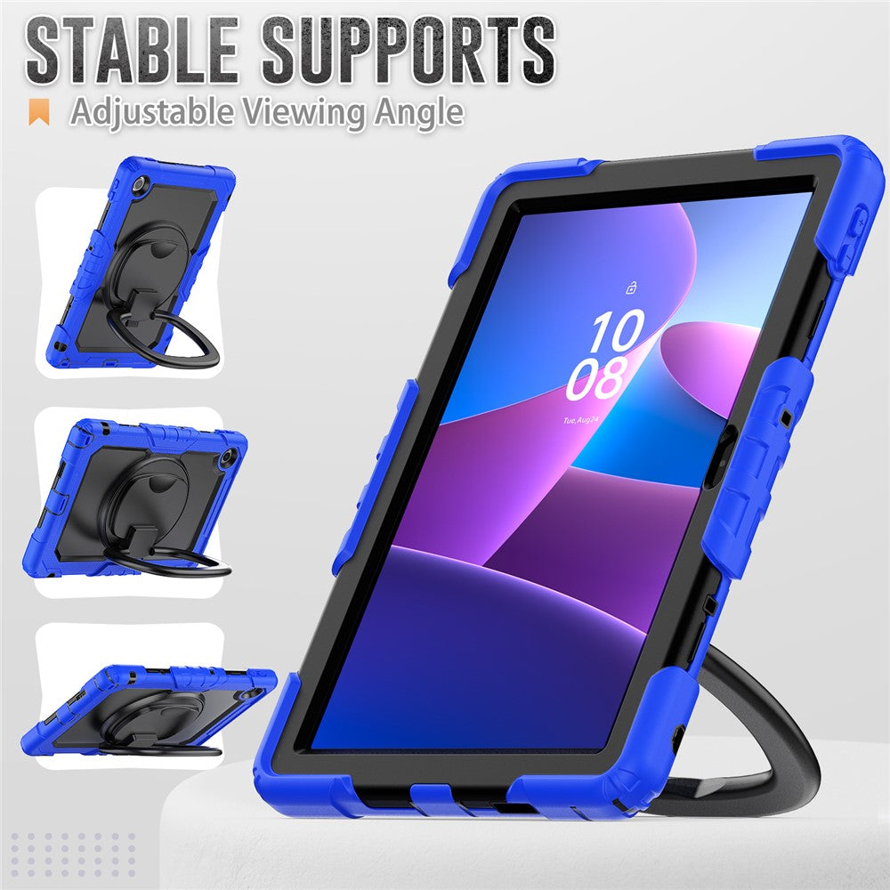 For Lenovo Tab 10.1 (2025) TB-311XU / Tab TB311FU Case Ring Kickstand PC + Silicone Shockproof Tablet Cover - Dark Blue