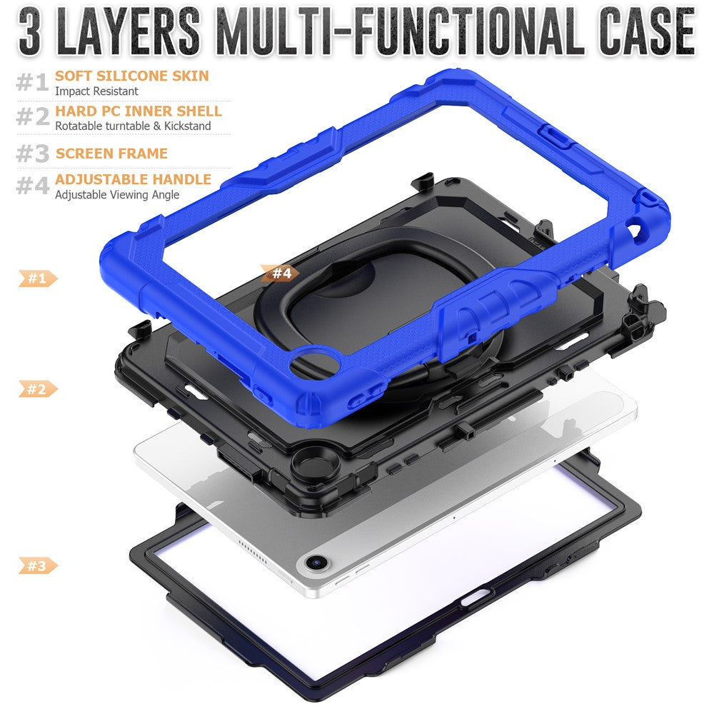 For Lenovo Tab 10.1 (2025) TB-311XU / Tab TB311FU Case Ring Kickstand PC + Silicone Shockproof Tablet Cover - Dark Blue
