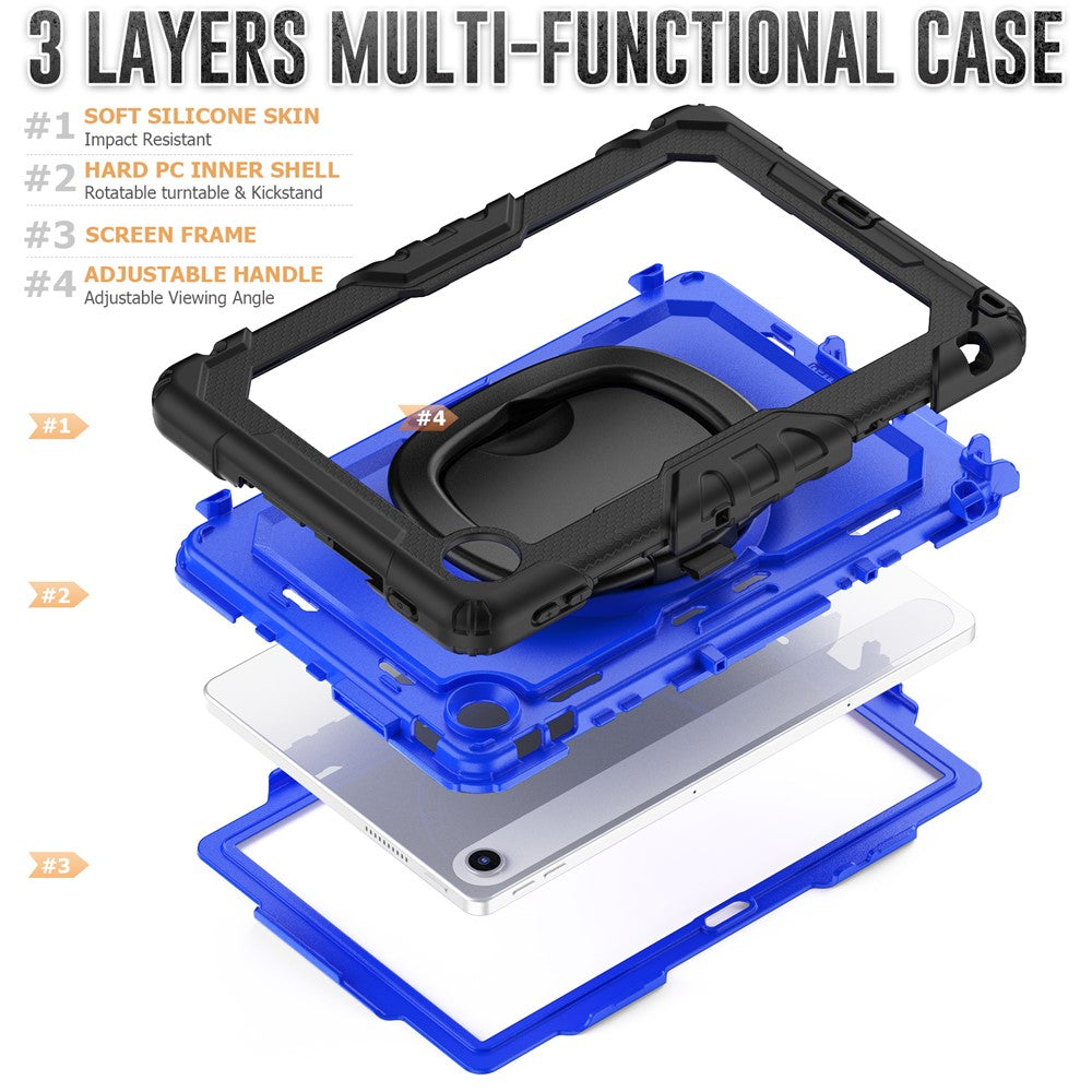 For Lenovo Tab 10.1 (2025) TB-311XU / Tab TB311FU Case Ring Kickstand PC + Silicone Shockproof Tablet Cover - Black / Dark Blue