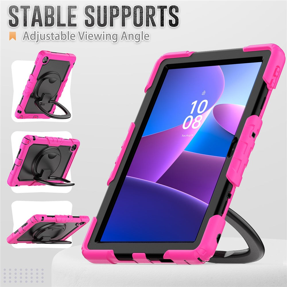 For Lenovo Tab 10.1 (2025) TB-311XU / Tab TB311FU Case Ring Kickstand PC + Silicone Shockproof Tablet Cover - Rose