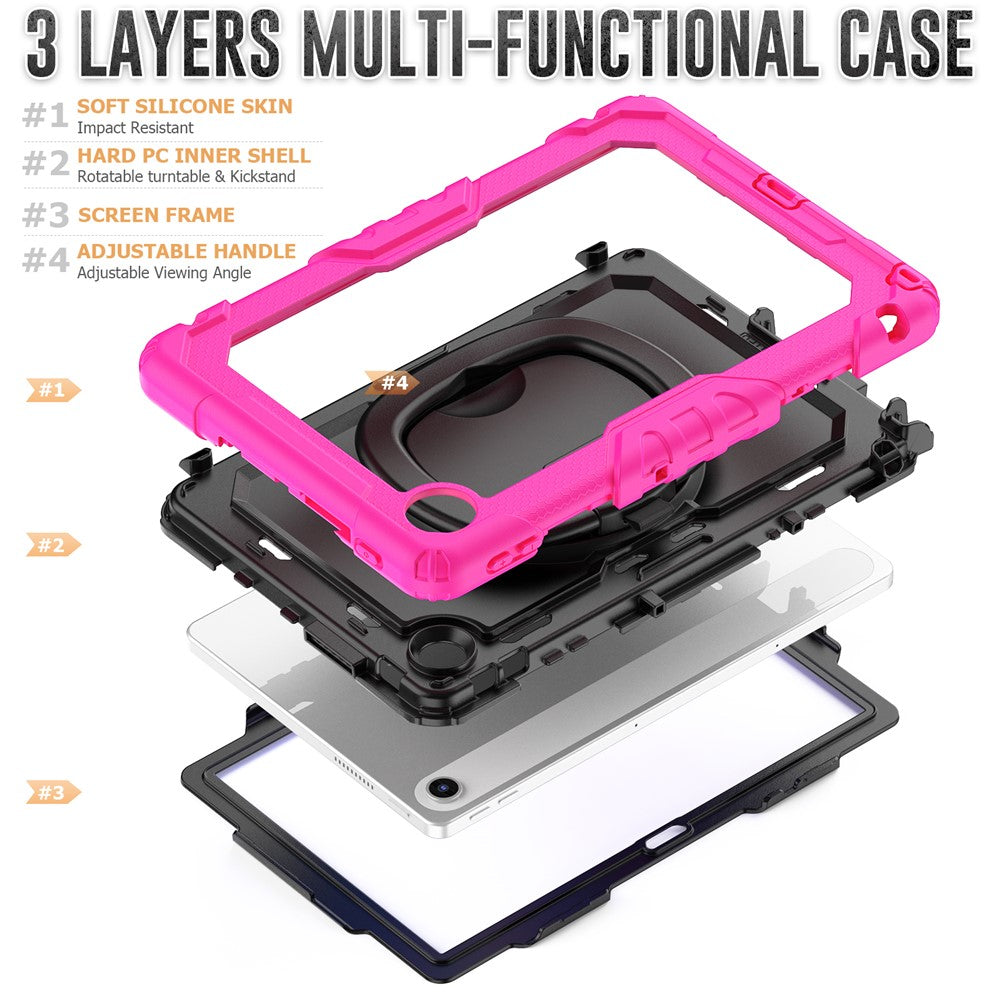 For Lenovo Tab 10.1 (2025) TB-311XU / Tab TB311FU Case Ring Kickstand PC + Silicone Shockproof Tablet Cover - Rose