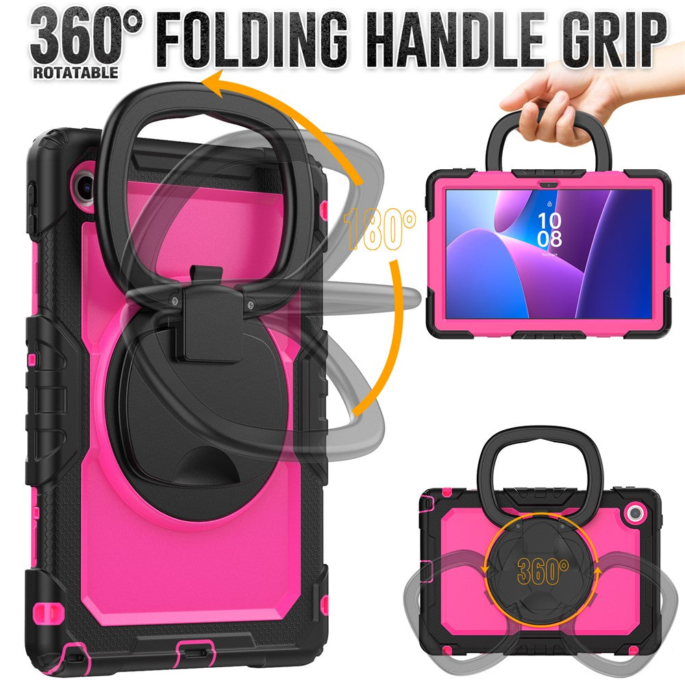For Lenovo Tab 10.1 (2025) TB-311XU / Tab TB311FU Case Ring Kickstand PC + Silicone Shockproof Tablet Cover - Black / Rose