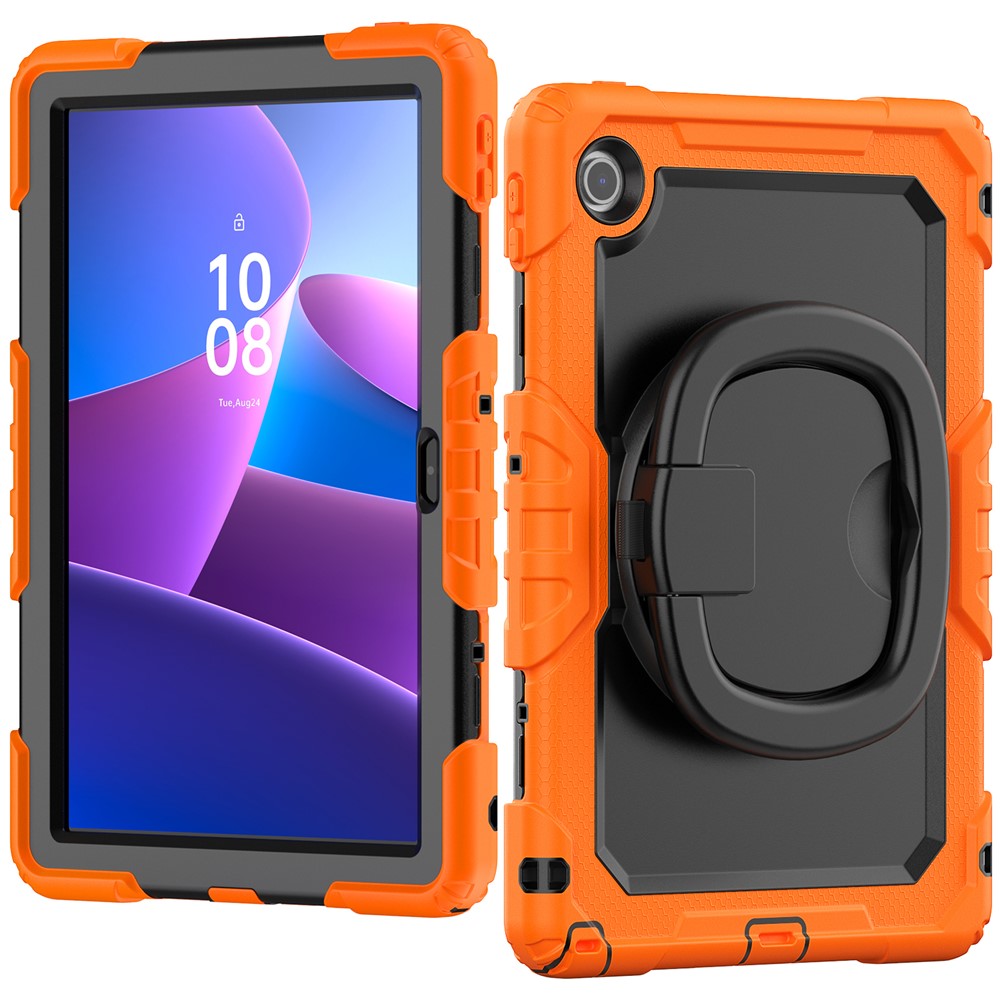 For Lenovo Tab 10.1 (2025) TB-311XU / Tab TB311FU Kickstand Case PC + Silicone Tablet Cover with Shoulder Strap - Orange