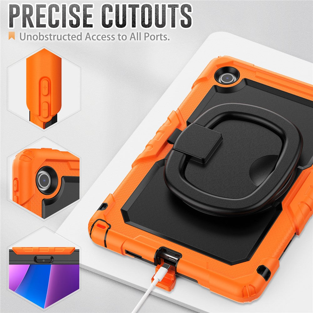 For Lenovo Tab 10.1 (2025) TB-311XU / Tab TB311FU Kickstand Case PC + Silicone Tablet Cover with Shoulder Strap - Orange