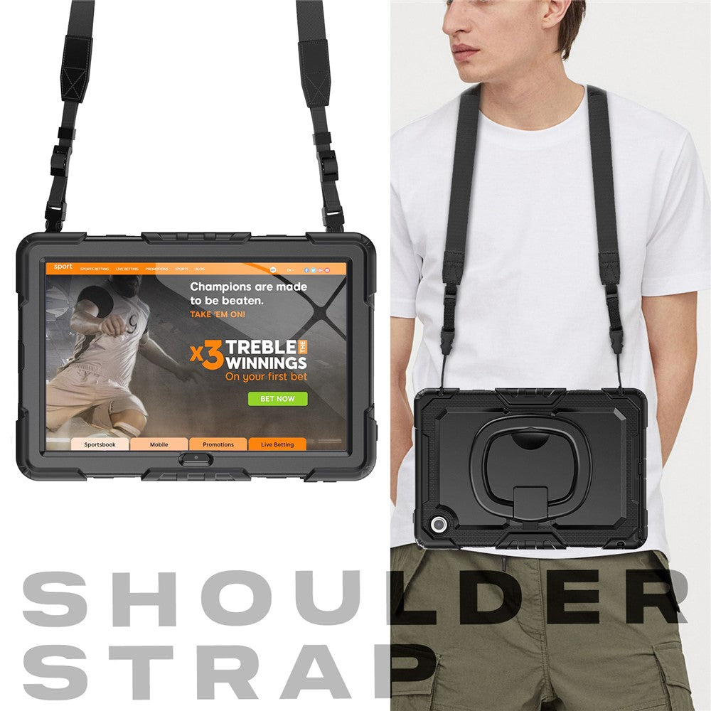 For Lenovo Tab 10.1 (2025) TB-311XU / Tab TB311FU Kickstand Case PC + Silicone Tablet Cover with Shoulder Strap - Black