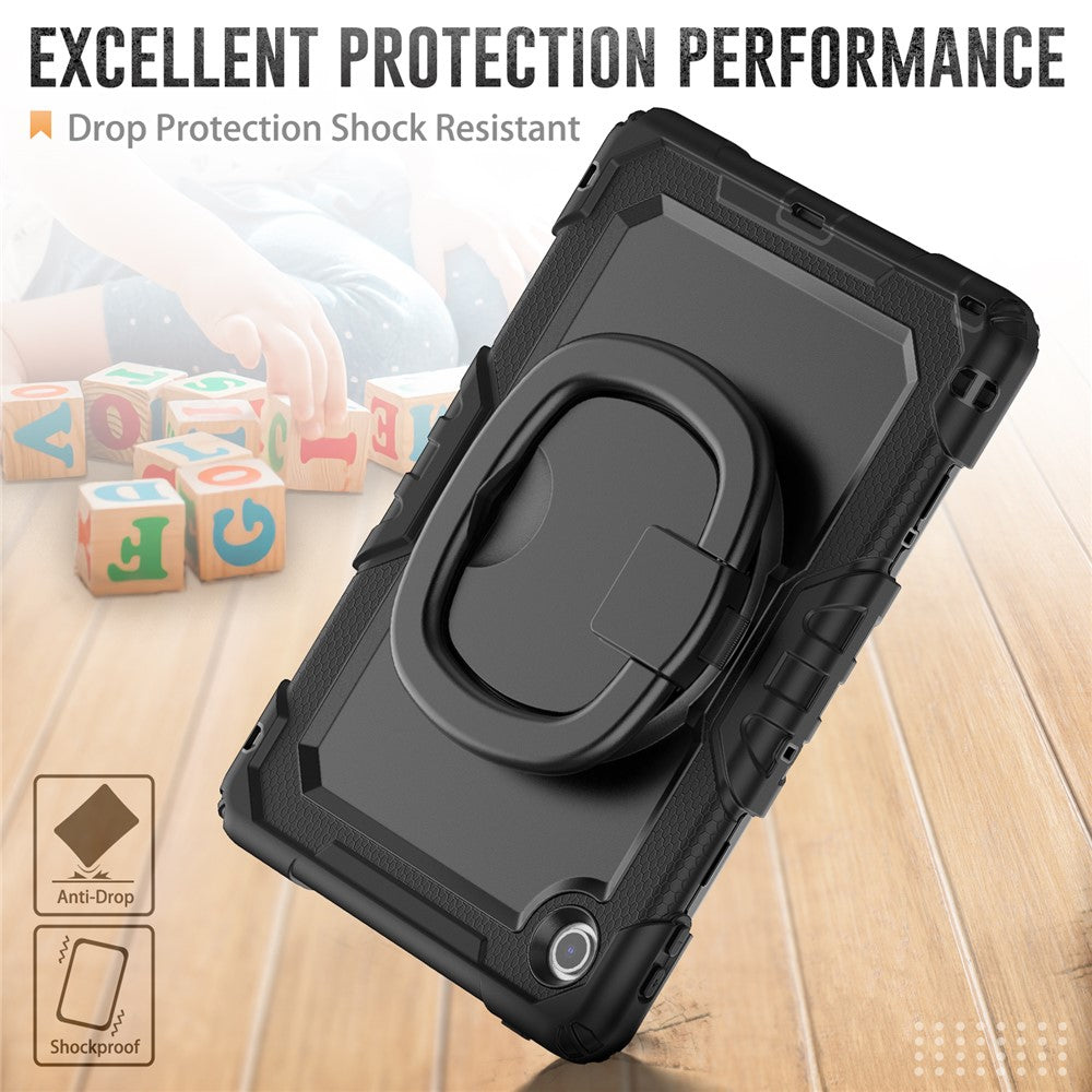For Lenovo Tab 10.1 (2025) TB-311XU / Tab TB311FU Kickstand Case PC + Silicone Tablet Cover with Shoulder Strap - Black