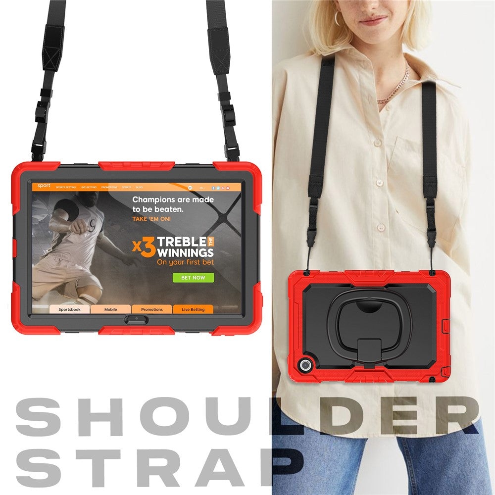 For Lenovo Tab 10.1 (2025) TB-311XU / Tab TB311FU Kickstand Case PC + Silicone Tablet Cover with Shoulder Strap - Red