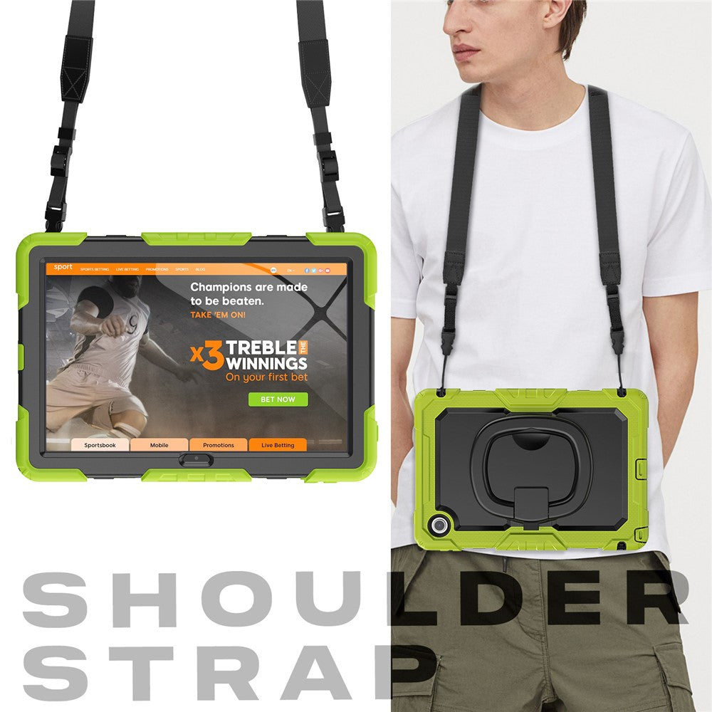 For Lenovo Tab 10.1 (2025) TB-311XU / Tab TB311FU Kickstand Case PC + Silicone Tablet Cover with Shoulder Strap - Yellowgreen