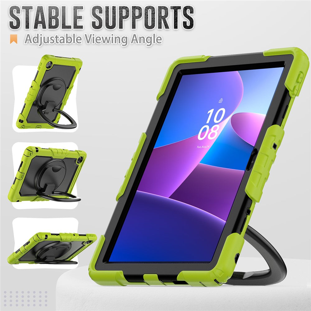 For Lenovo Tab 10.1 (2025) TB-311XU / Tab TB311FU Kickstand Case PC + Silicone Tablet Cover with Shoulder Strap - Yellowgreen