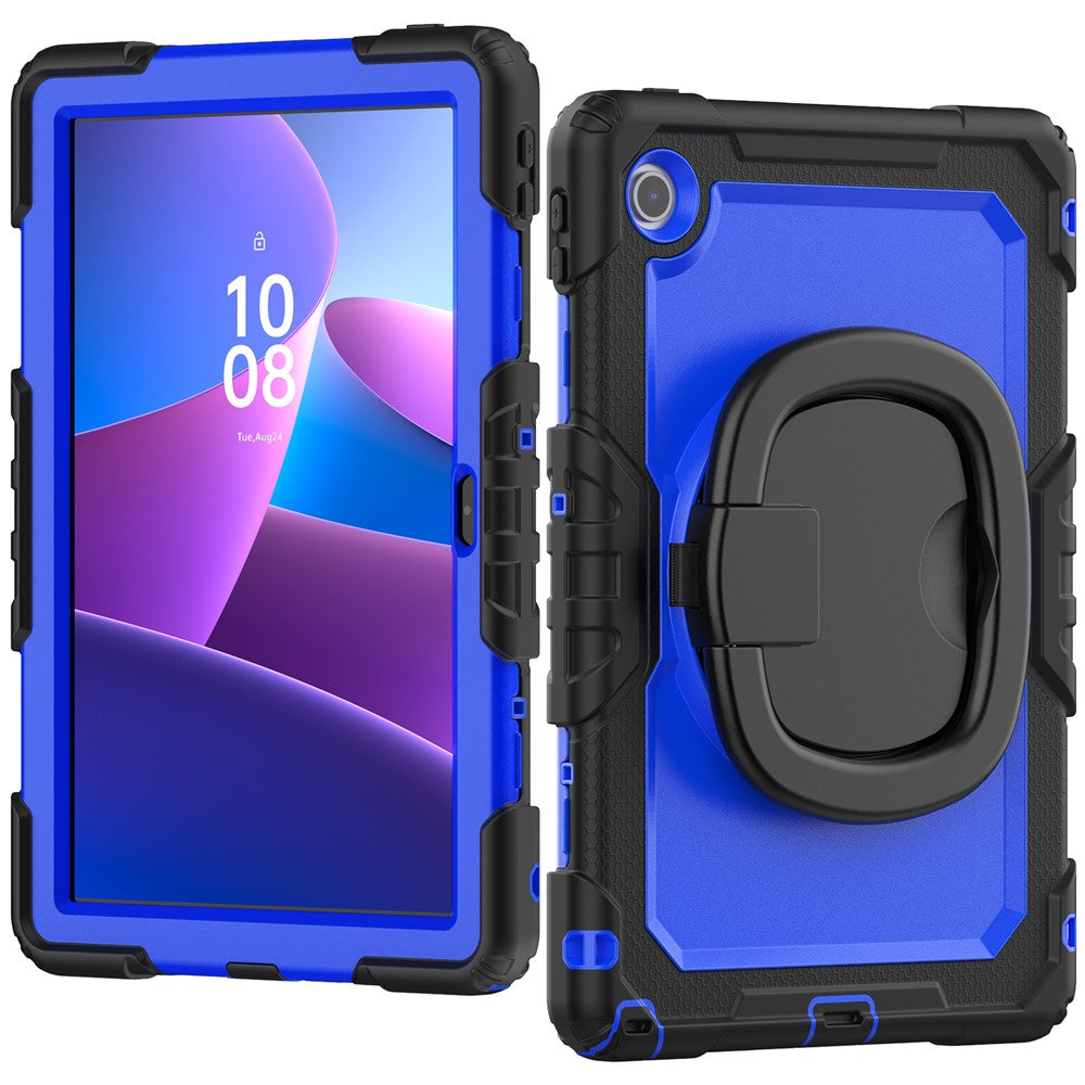 For Lenovo Tab 10.1 (2025) TB-311XU / Tab TB311FU Kickstand Case PC + Silicone Tablet Cover with Shoulder Strap - Black / Dark Blue