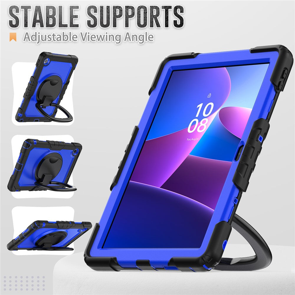 For Lenovo Tab 10.1 (2025) TB-311XU / Tab TB311FU Kickstand Case PC + Silicone Tablet Cover with Shoulder Strap - Black / Dark Blue