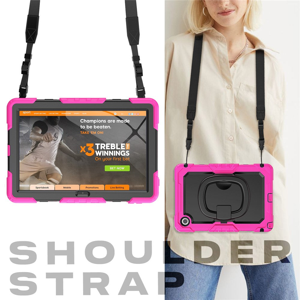 For Lenovo Tab 10.1 (2025) TB-311XU / Tab TB311FU Kickstand Case PC + Silicone Tablet Cover with Shoulder Strap - Rose