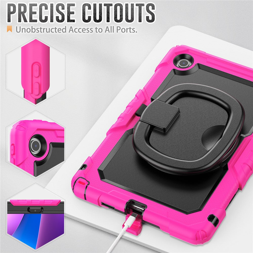 For Lenovo Tab 10.1 (2025) TB-311XU / Tab TB311FU Kickstand Case PC + Silicone Tablet Cover with Shoulder Strap - Rose
